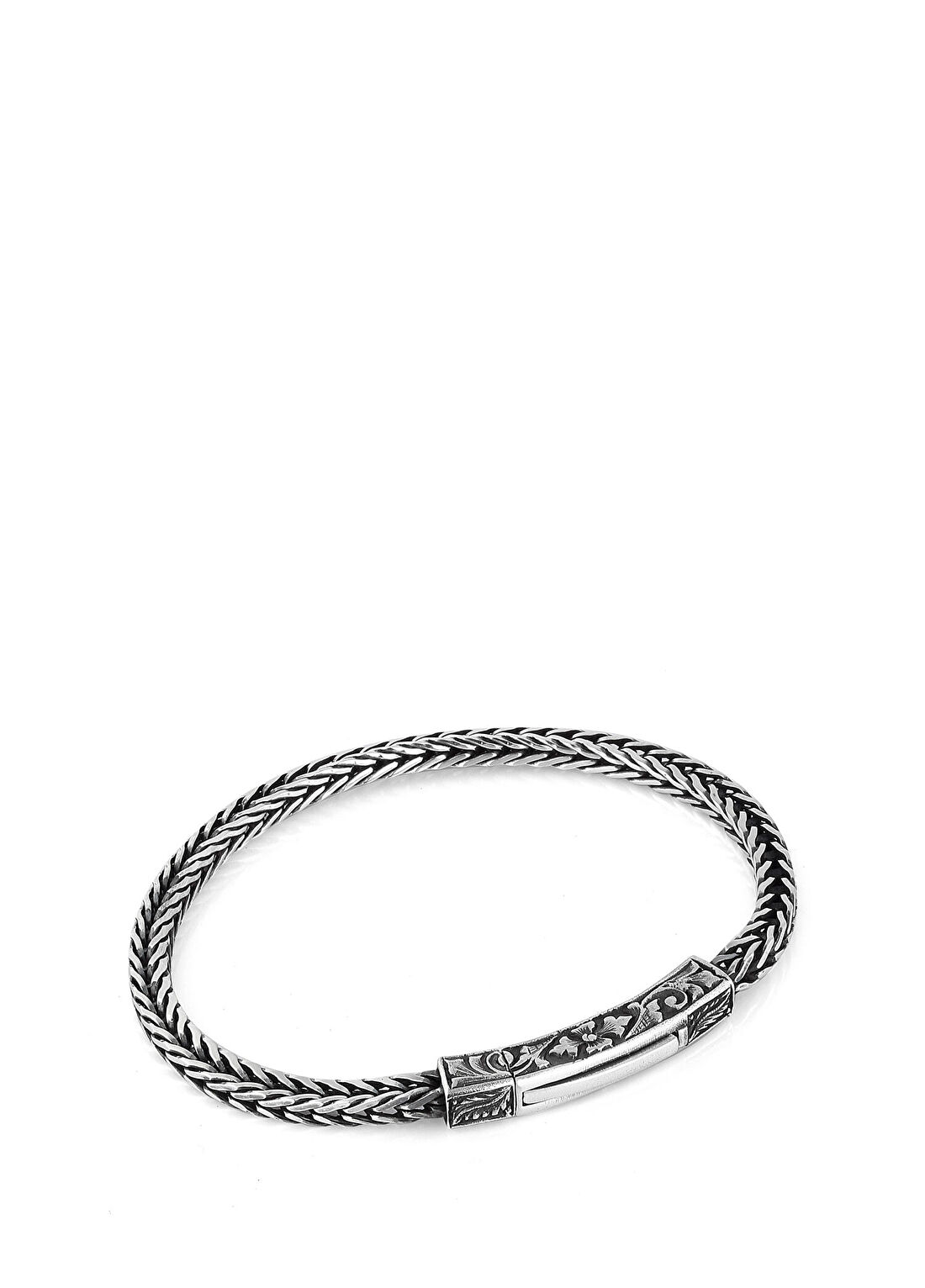 Boga Square Single Engraved Chain Erkek Gümüş Bileklik